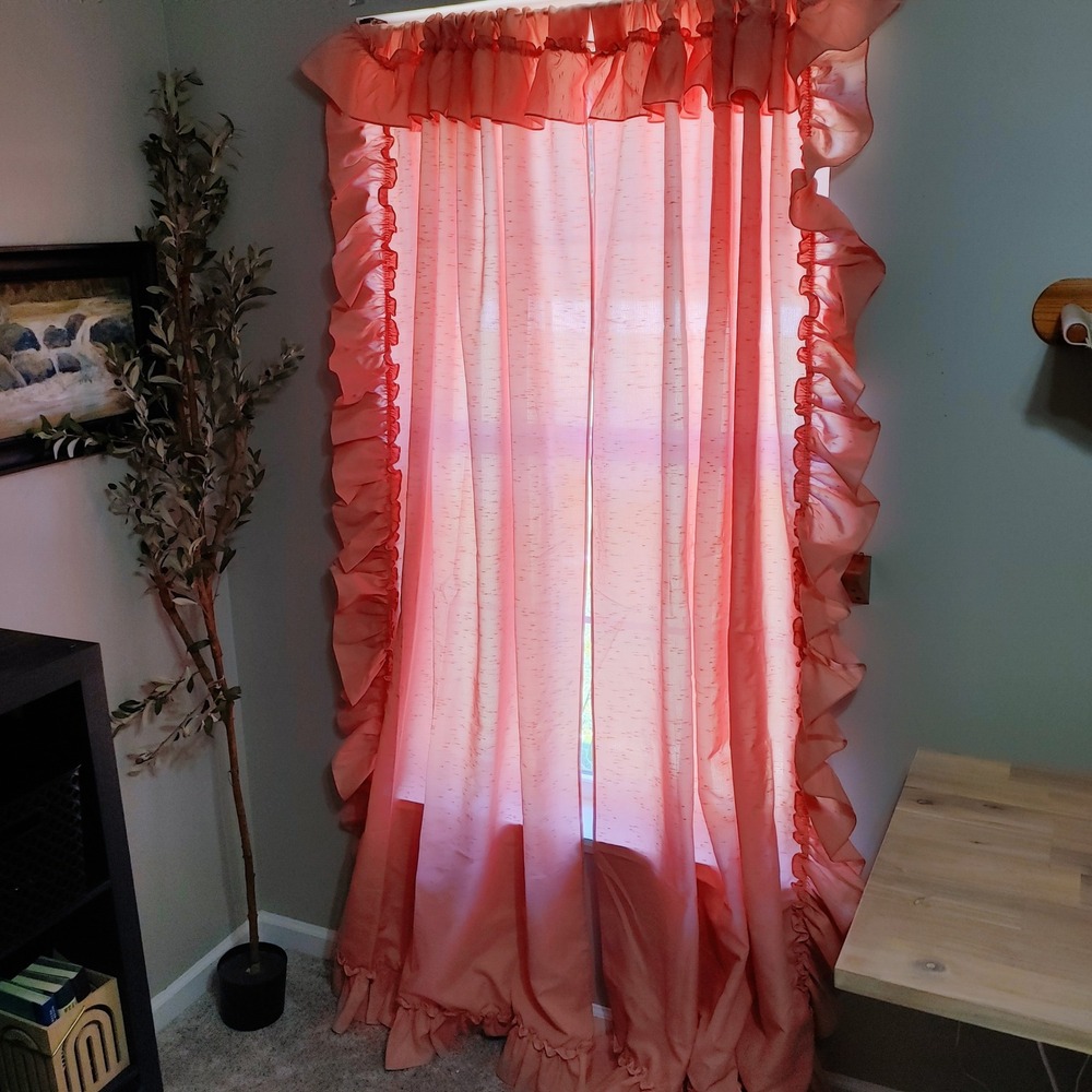 Cottagecore Ruffled Shabby Chic 80s Sears Set of Curtain Panels Pink Coral 46x82